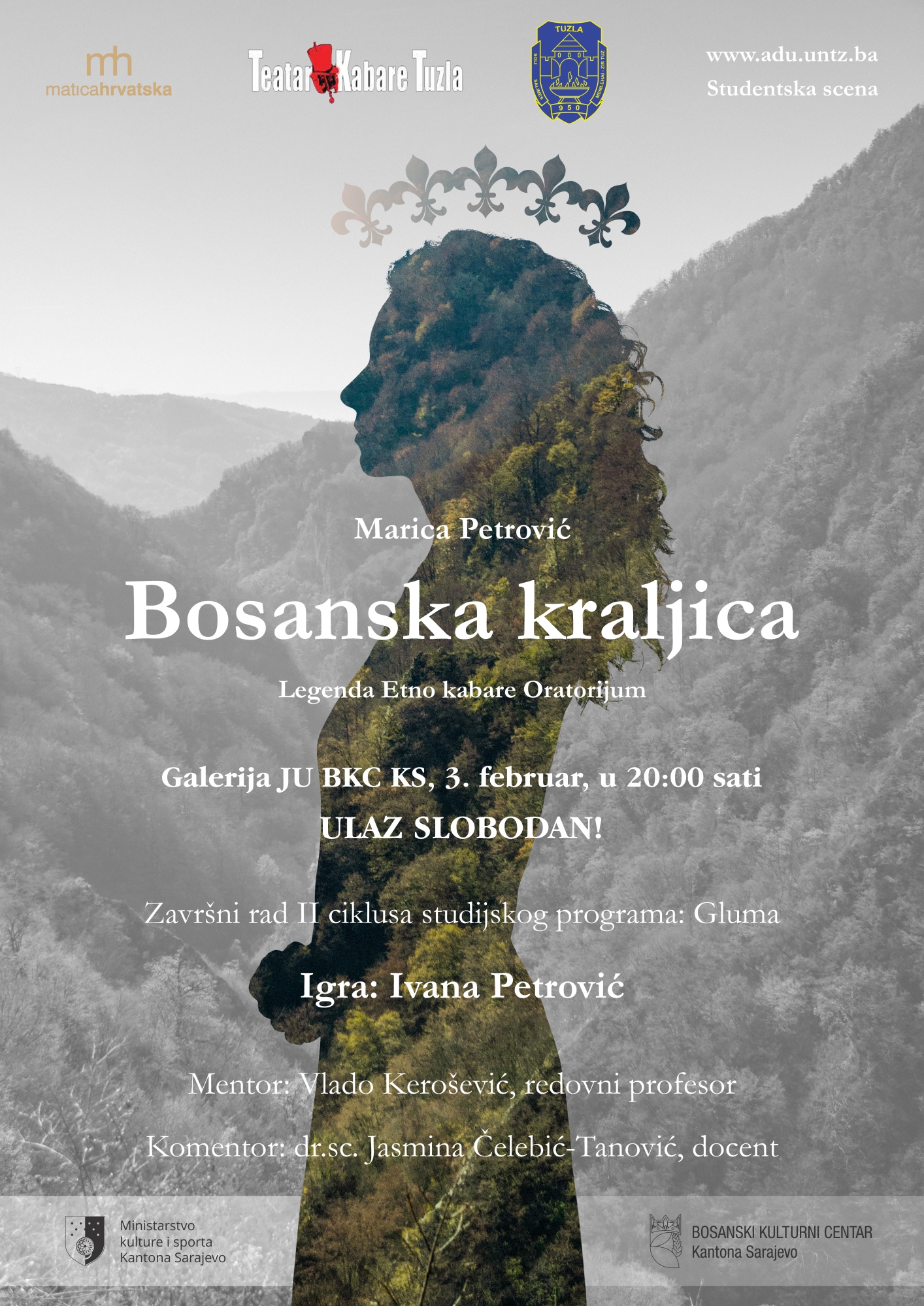 Monodrama ”Bosanska kraljica” u izvođenju Ivane Petrović 3. februara u BKC-u