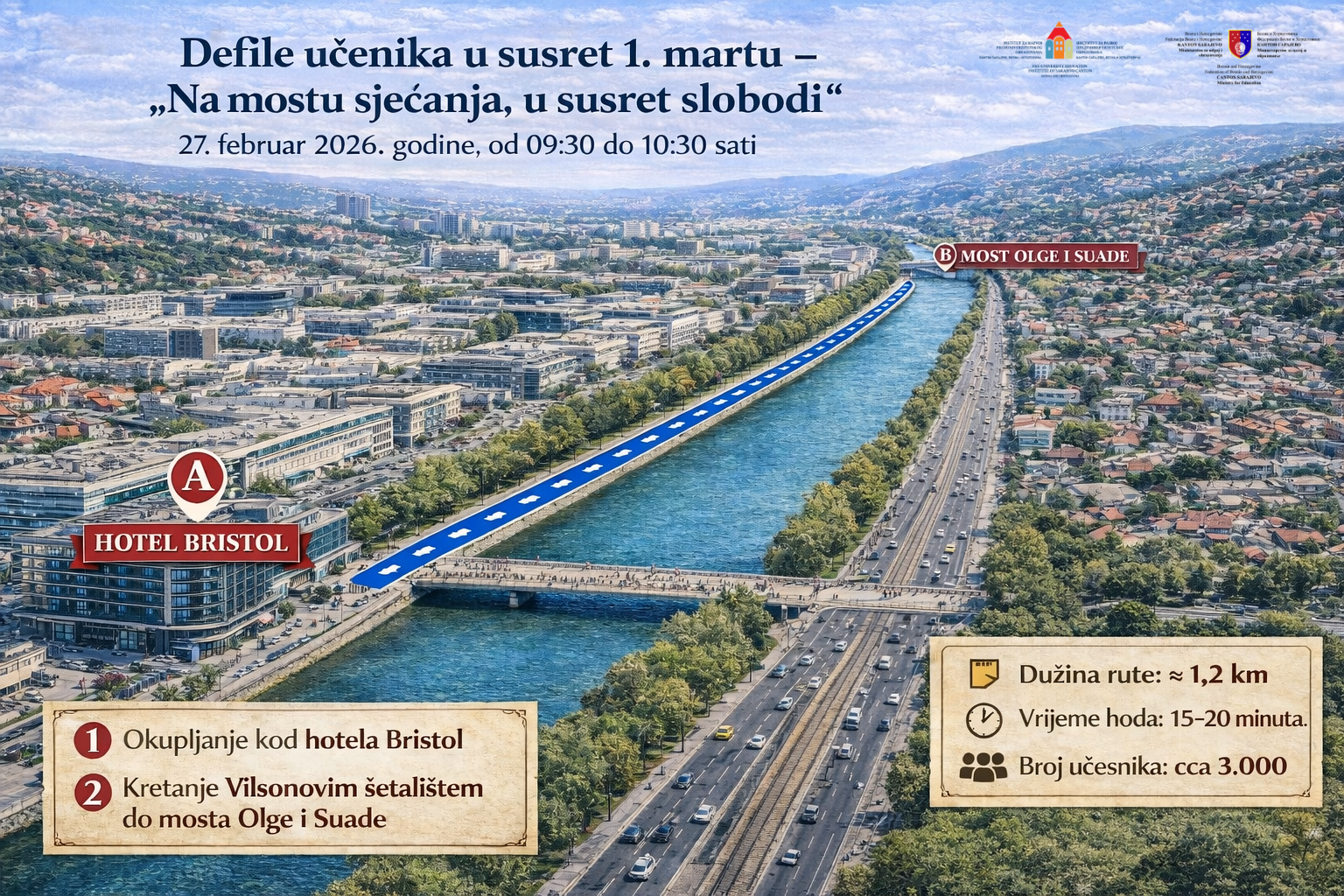 Defile učenika u susret 1. martu „Na mostu sjećanja, u susret slobodi“ 27. 02. 2026. godine