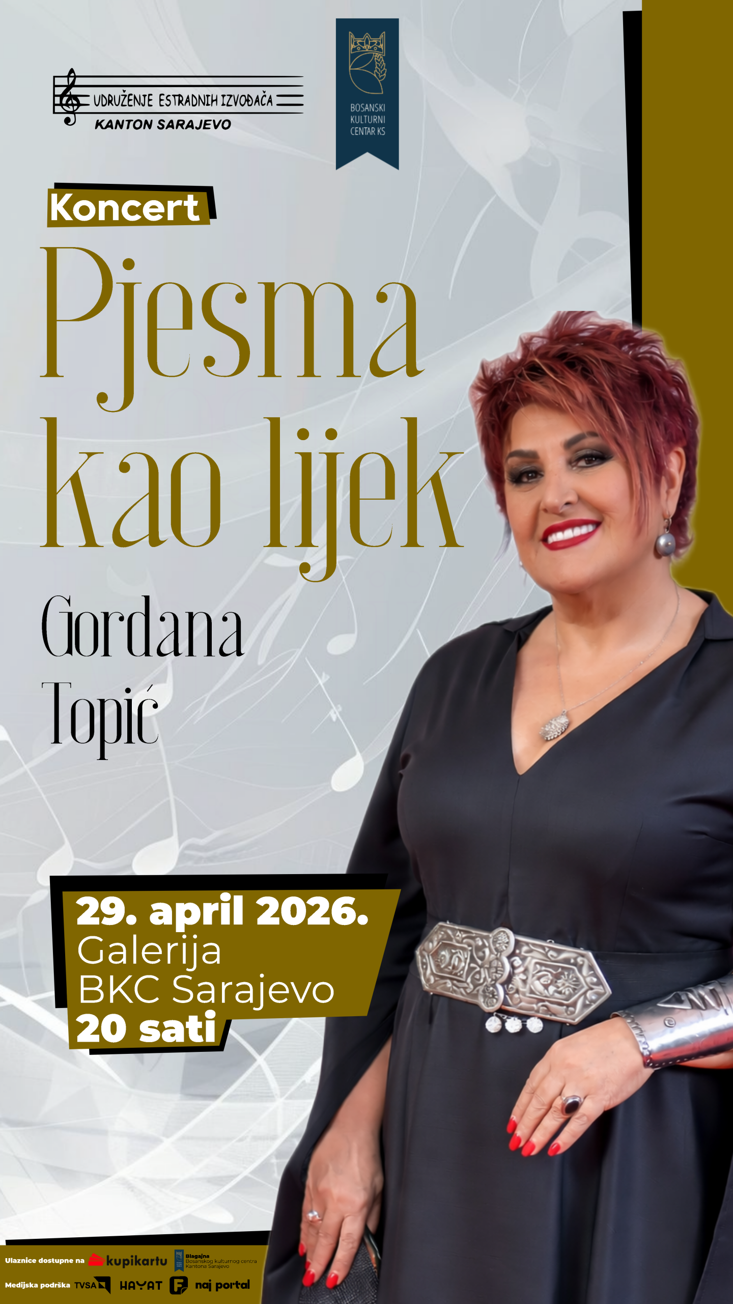 Koncertni performans prof. solo pjevanja Gordane Topić pod nazivom „Pjesma kao lijek“, 29. aprila