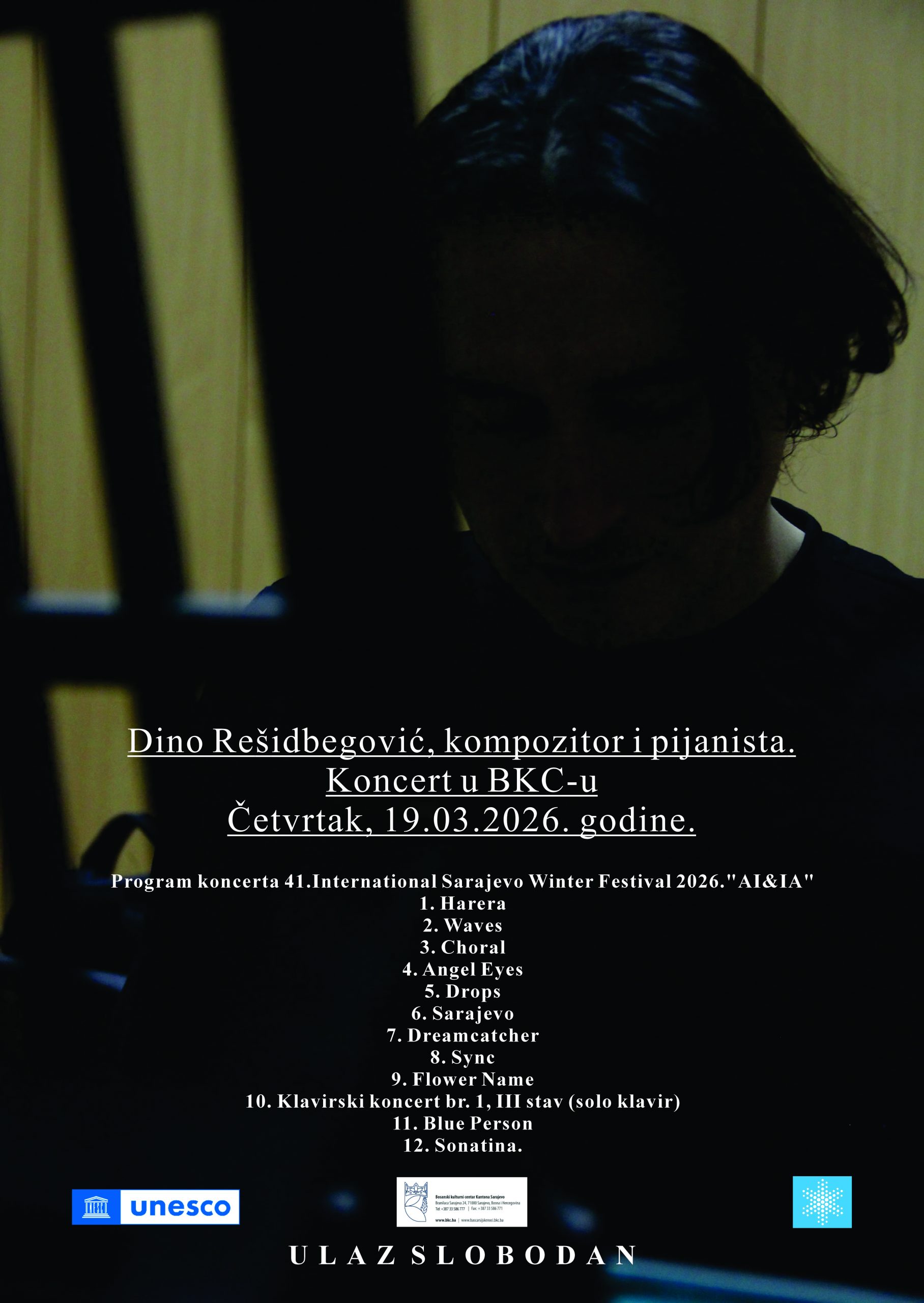 Koncert “Sarajevo live” prof. dr. Dino Rešidbegović, kompozitor i pijanista 19. 03.